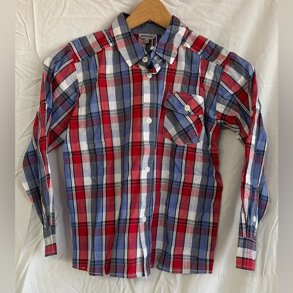 NWT BIENZOE BOYS PLAID LONG/SHORT SLEEVE CONVERTIBLE BUTTON DOWN